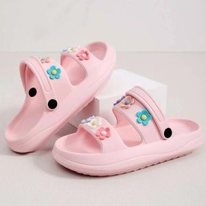 Pink Foam Multi-Wear Slide On Slipper Clogs with Removable Flower Charms